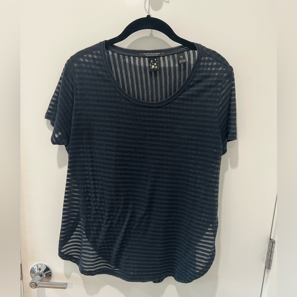 Scotch and Soda black sheer striped tee, S